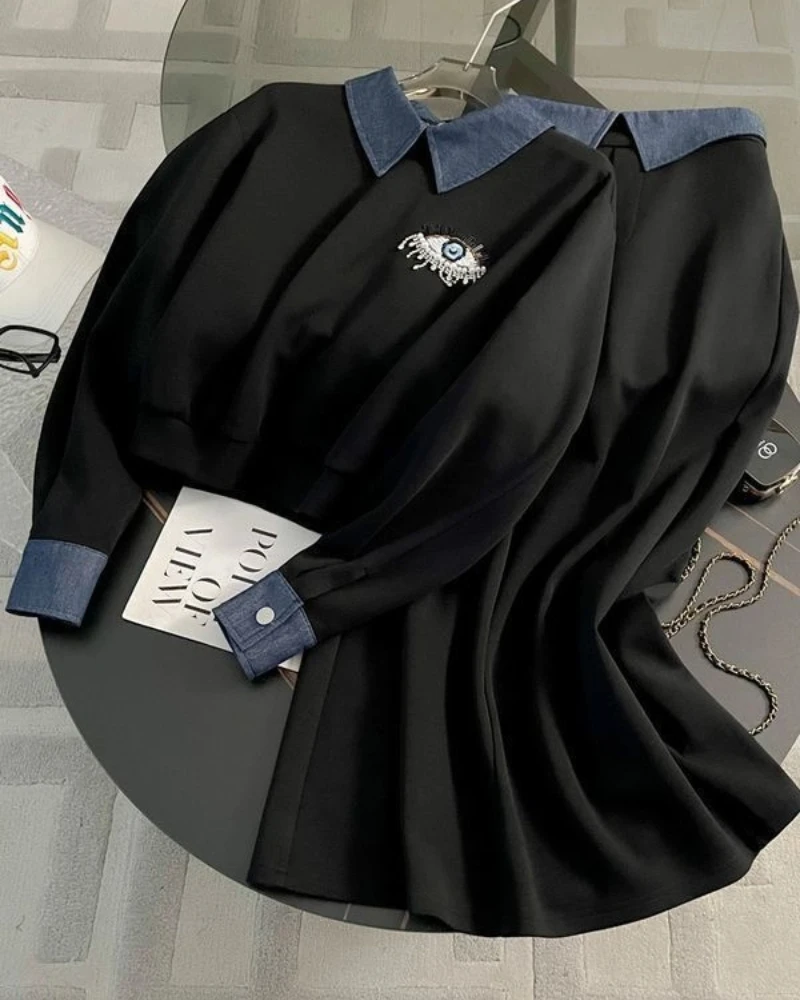 Autumn and Winter New Korean Version High-end Black Collar Top Half Body Skirt Fashionable Two-piece Set
Autumn and Winter New Korean Version High-end Black Collar Top Half Body Skirt Fashionable Two-piece Set