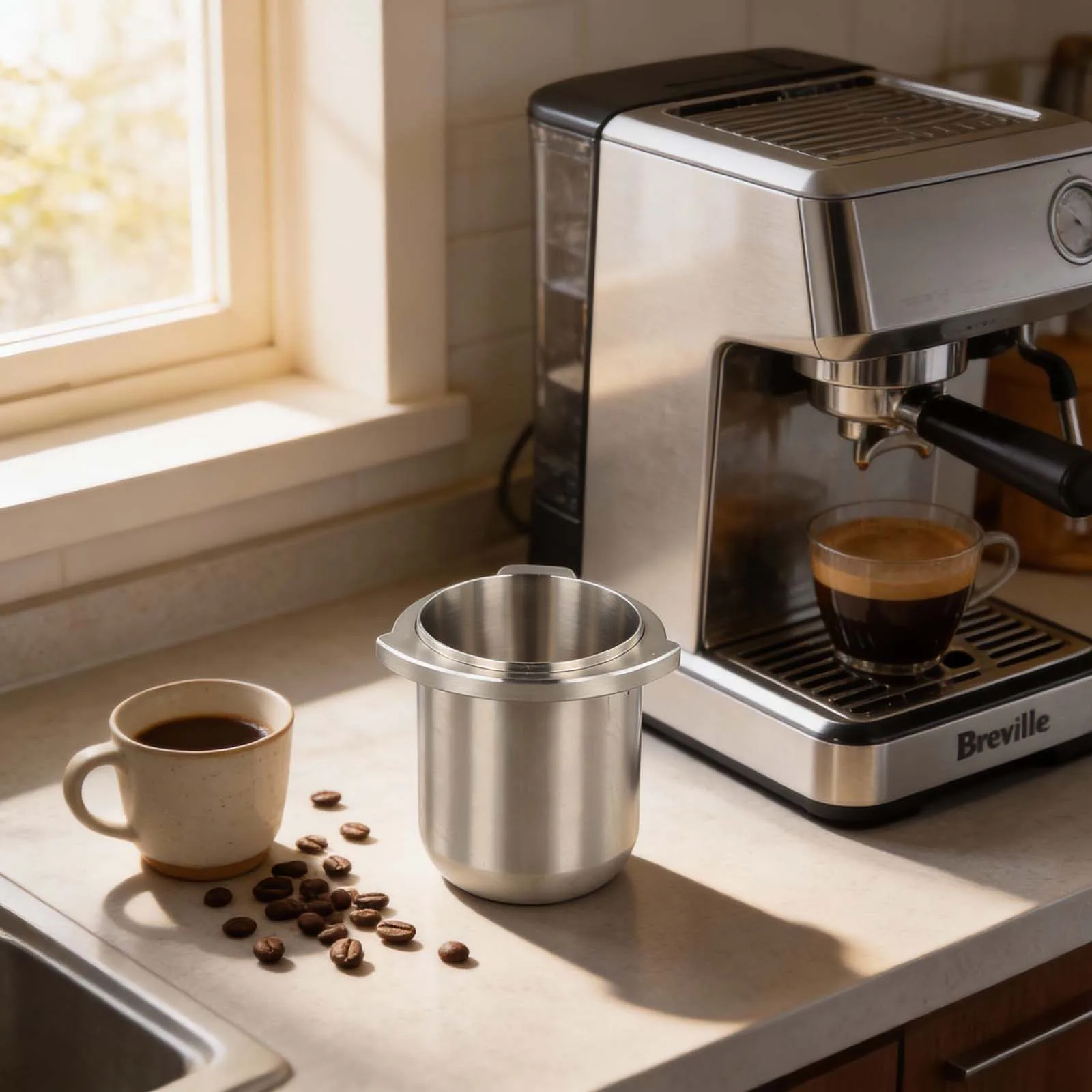 Дозирующая чаша 54 мм для BREVILLE 8 Series, для приготовления эспрессо, с двойным крючком 54 мм, эргономичная, легкая рукоятка
Дозирующая чаша 54 мм для BREVILLE 8 Series, для приготовления эспрессо, с двойным крючком 54 мм, эргономичная, легкая рукоятка