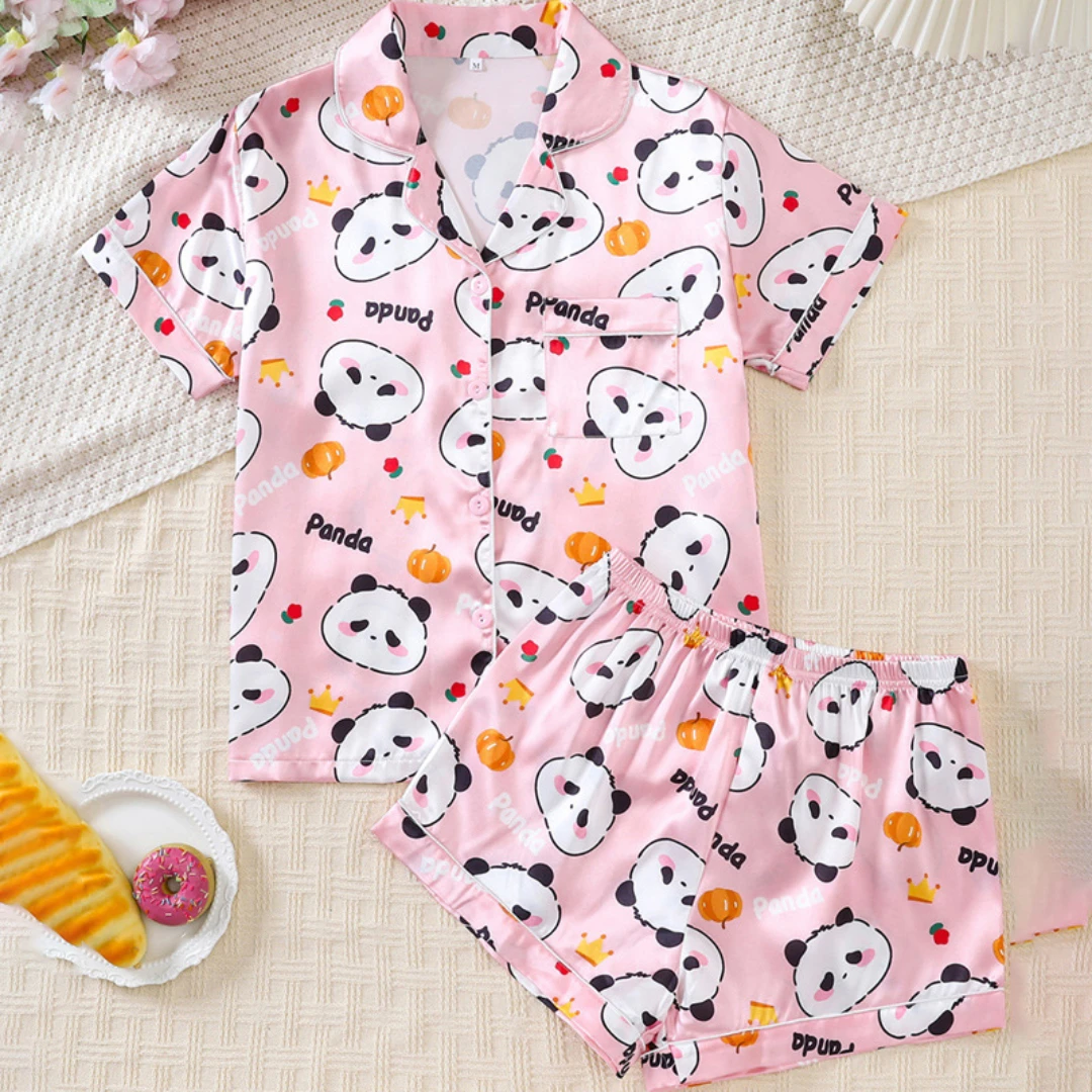 Pink Women Pajama Set Animal Themed with Panda Print Lapel Shorts-sleeved and Shorts Pants Home Wear Valentine's Day Gifts
Pink Women Pajama Set Animal Themed with Panda Print Lapel Shorts-sleeved and Shorts Pants Home Wear Valentine's Day Gifts