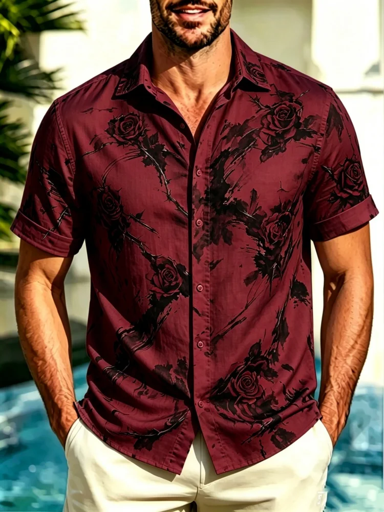 Men's Dark Rose Floral Graphic Shirt, Loose Fit Comfortable Short Sleeve, Trendy Casual Button-Down
Men's Dark Rose Floral Graphic Shirt, Loose Fit Comfortable Short Sleeve, Trendy Casual Button-Down