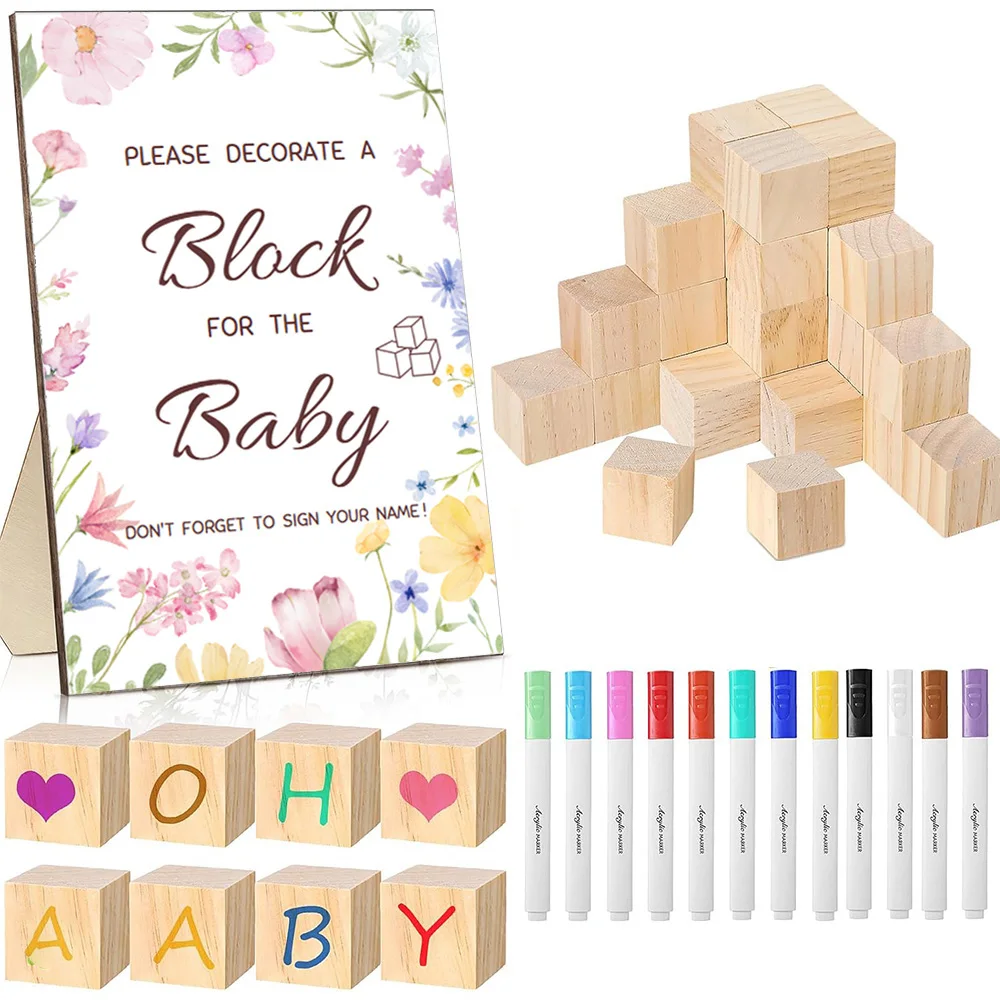 Baby Shower Block Game Party Set: Wildflower Sign,30 DIY WoodenBlocks & 12 Markers for Gender Reveal& Birthday Decor
Baby Shower Block Game Party Set: Wildflower Sign,30 DIY WoodenBlocks & 12 Markers for Gender Reveal& Birthday Decor