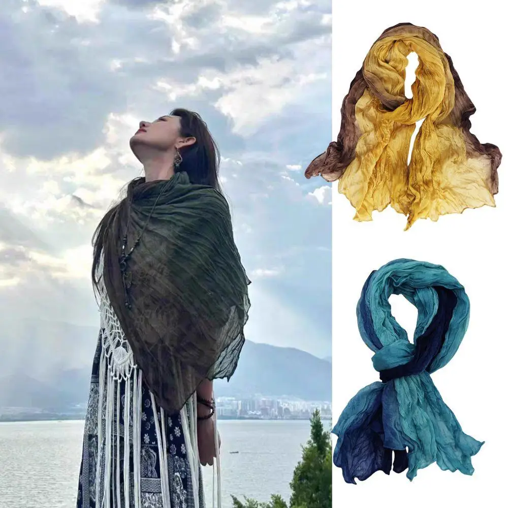 Women Tie-dye Long Fold Shawl New Wrinkle Gradient Cotton Hijab Scarf Gradual Change Headscarf Outdoor Color Matching Thin Shawl
Women Tie-dye Long Fold Shawl New Wrinkle Gradient Cotton Hijab Scarf Gradual Change Headscarf Outdoor Color Matching Thin Shawl