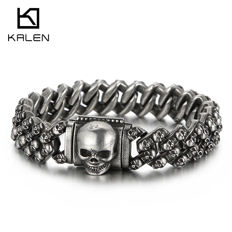 KALEN Luxury Skull Stainless Steel Bracelet Vintage Men's Cuban Chain High Quality Jewelry Holiday Gift
KALEN Luxury Skull Stainless Steel Bracelet Vintage Men's Cuban Chain High Quality Jewelry Holiday Gift