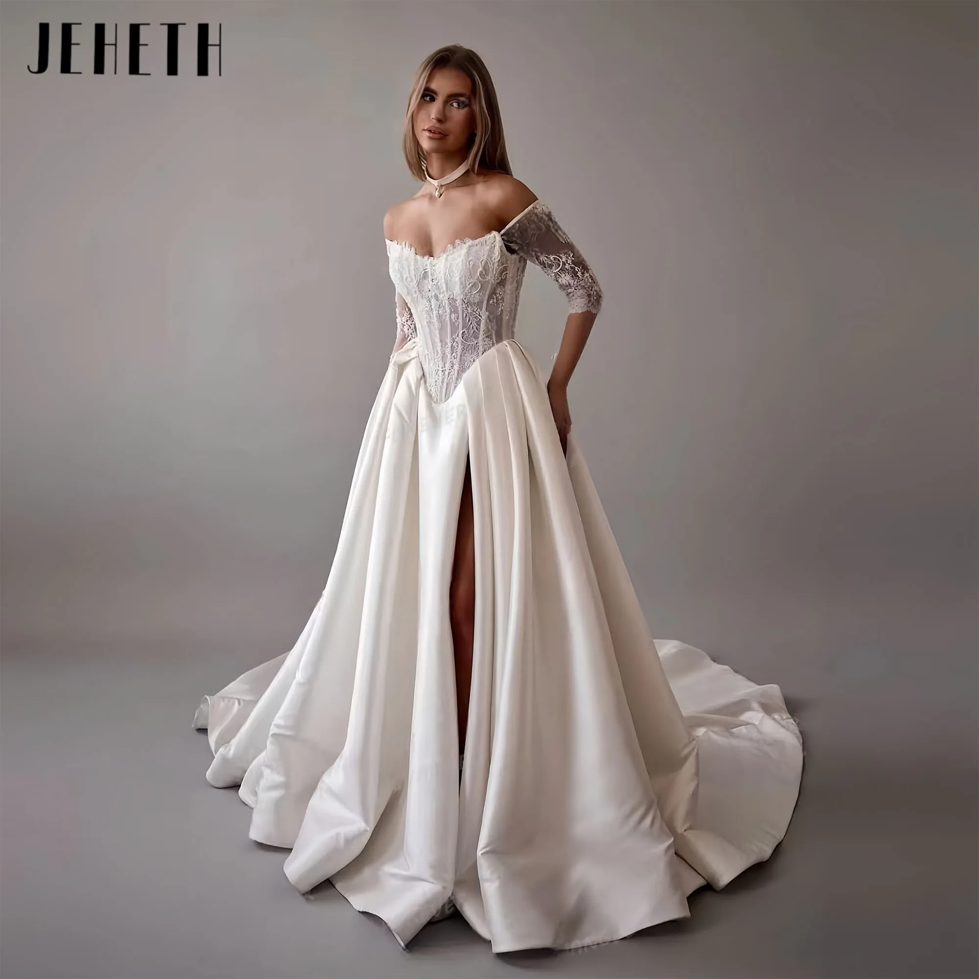 JEHETH Luxury Wedding Dresses A-Line Long Sleeve Bride Gowns Boat Neck Side Split Appliques Backless Vestidos Novias Customized
JEHETH Luxury Wedding Dresses A-Line Long Sleeve Bride Gowns Boat Neck Side Split Appliques Backless Vestidos Novias Customized