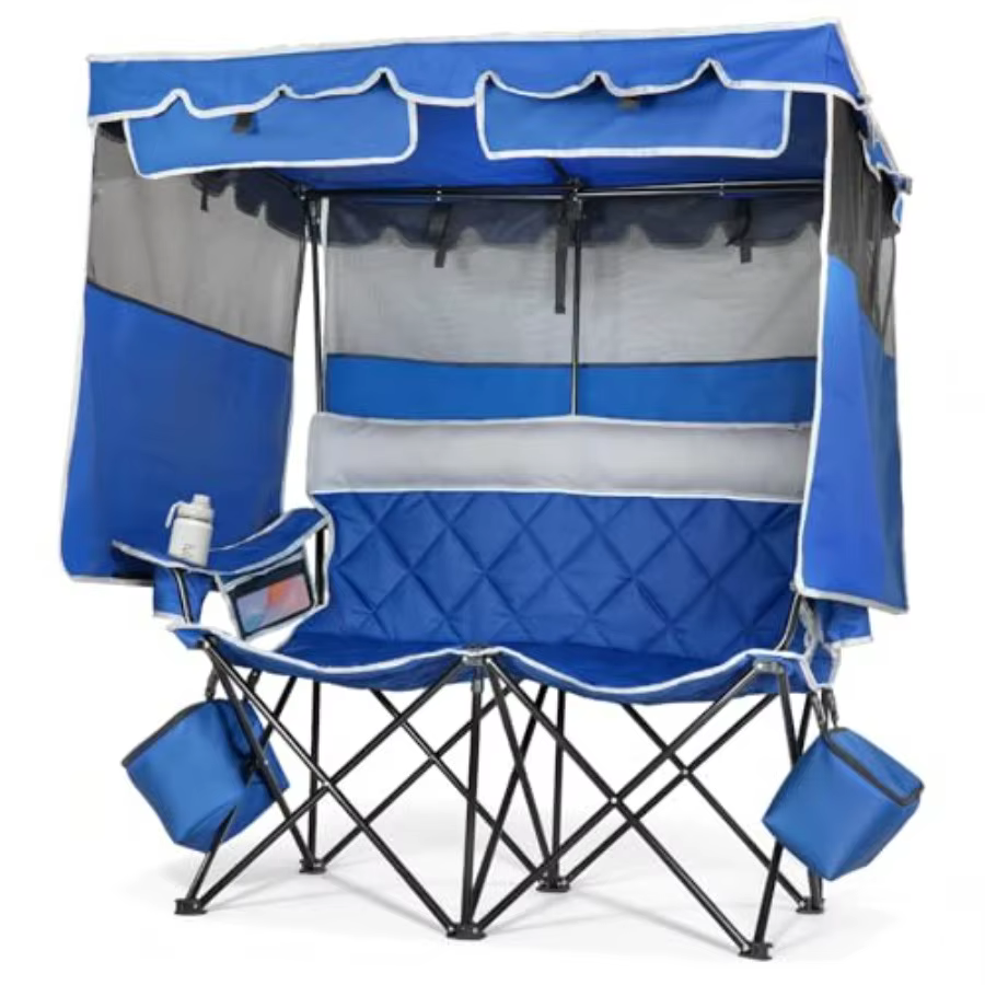 Oversized Double Camping Chair with Canopy and Umbrella Folding Loveseat in Black with 2 Cooler Bags and Cup Holders Supports u
Oversized Double Camping Chair with Canopy and Umbrella Folding Loveseat in Black with 2 Cooler Bags and Cup Holders Supports u