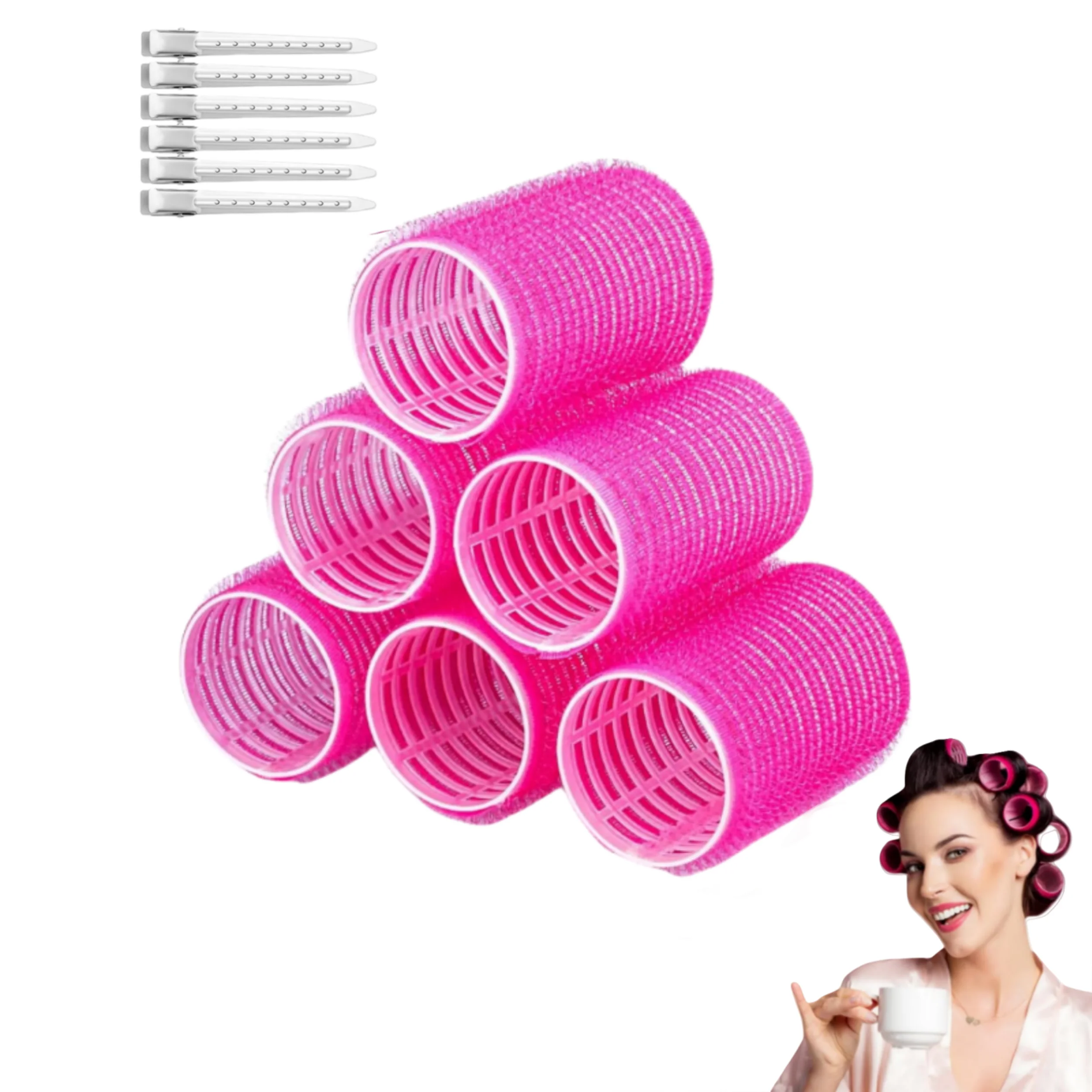 Набор больших бигуди — 6 больших бигуди и 6 заколок для густых длинных волос, розовый.
Набор больших бигуди — 6 больших бигуди и 6 заколок для густых длинных волос, розовый.