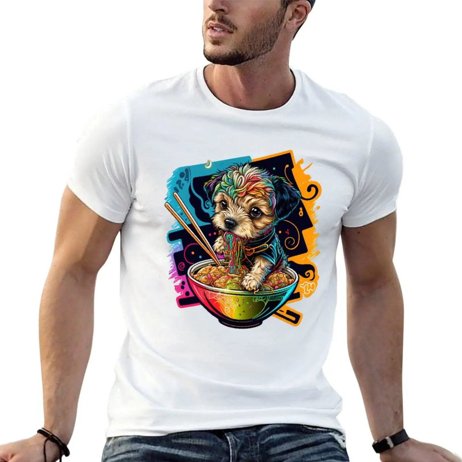 Colorful Puppy Eating Ramen Noodles with Graffiti T-Shirt man t shirts graphic t shirt man cotton T-Shirt
Colorful Puppy Eating Ramen Noodles with Graffiti T-Shirt man t shirts graphic t shirt man cotton T-Shirt