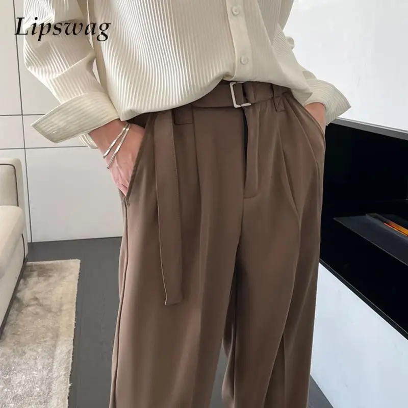 New Fashion Solid Color Pleated Suit Trousers Men Spring Summer Vintage High Waist Belt-up Straight Pants For Mens Casual Pants
New Fashion Solid Color Pleated Suit Trousers Men Spring Summer Vintage High Waist Belt-up Straight Pants For Mens Casual Pants