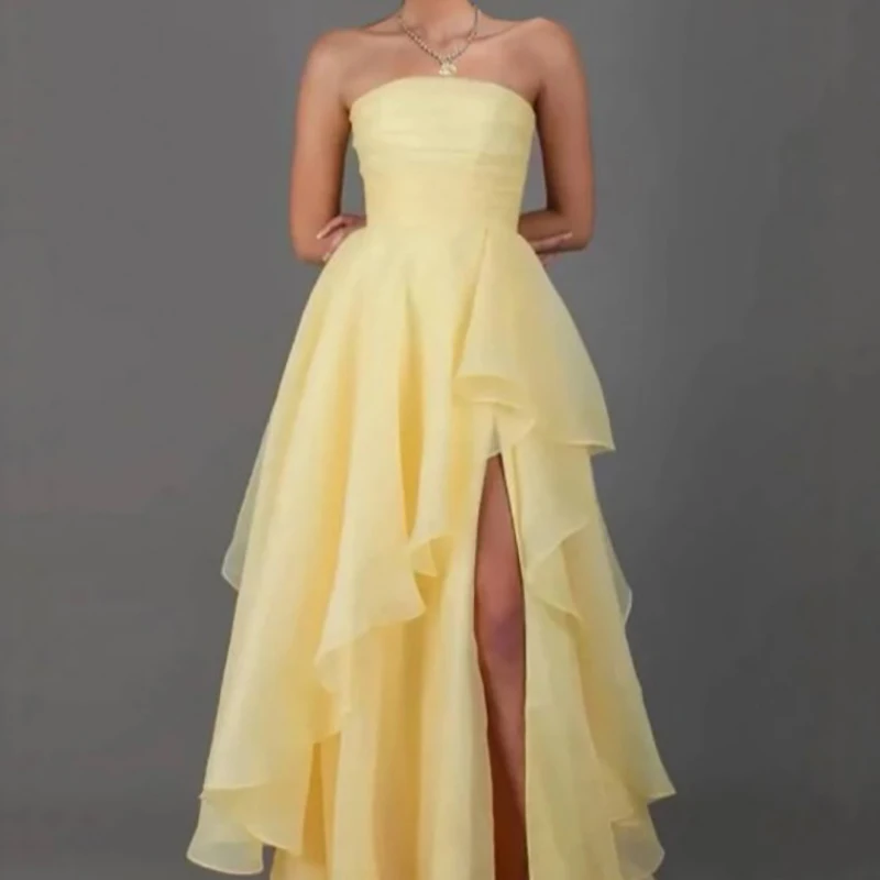 New Strapless High Slit Ruffle Maxi Dress Women Spring Solid High Waist Hem Long Dress Summer Backless Tie-up Hollow Party Dress
New Strapless High Slit Ruffle Maxi Dress Women Spring Solid High Waist Hem Long Dress Summer Backless Tie-up Hollow Party Dress