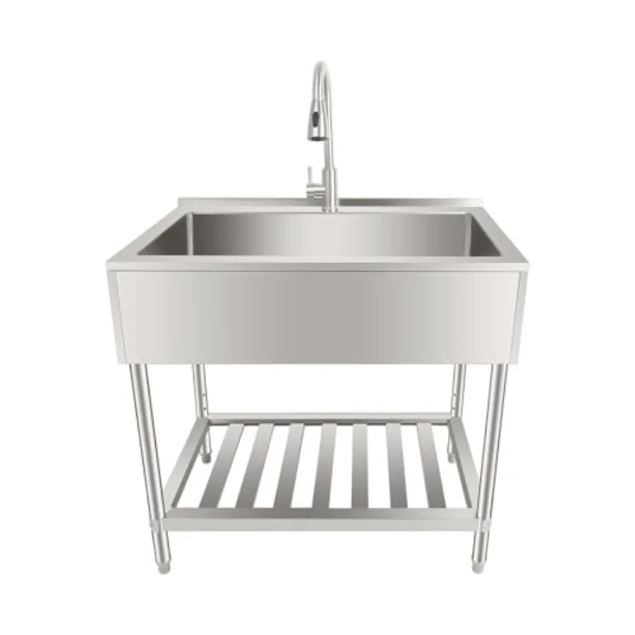 Utility Sink, 35.8" L x 23.2" W x 34.3" D Free Standing Single Bowl Kitchen Sink with Cold and Hot Water Faucet, Stainless Steel
Utility Sink, 35.8" L x 23.2" W x 34.3" D Free Standing Single Bowl Kitchen Sink with Cold and Hot Water Faucet, Stainless Steel