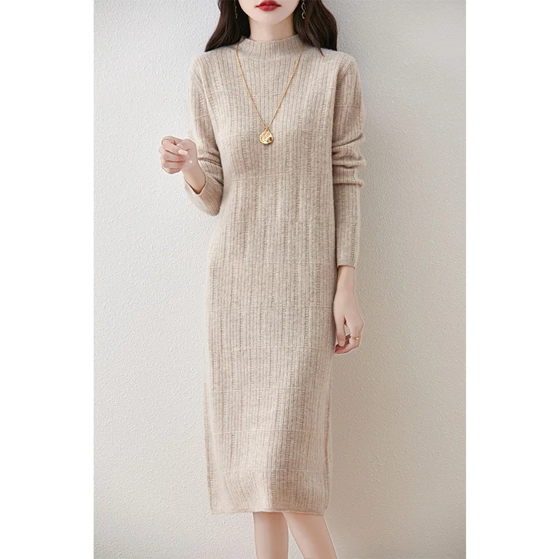 Autumn and Winter New 100 Pure Wool Dress Half High Collar Bottom Skirt Versatile Look Thin Medium Long Jacquard Wool Dress
Autumn and Winter New 100 Pure Wool Dress Half High Collar Bottom Skirt Versatile Look Thin Medium Long Jacquard Wool Dress
