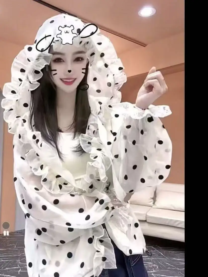 Chic Polka Dot Hat Coat Women's Summer Fashionable Anti-Aging Versatile Belt Beautiful Sun Protection Shirt Top Korean Style ...
Chic Polka Dot Hat Coat Women's Summer Fashionable Anti-Aging Versatile Belt Beautiful Sun Protection Shirt Top Korean Style ...