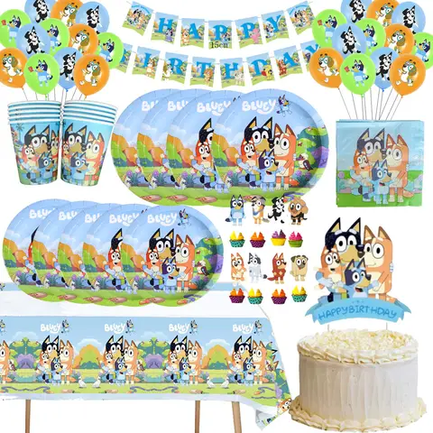 Bluey Birthday Party Decoration Bingo Dog Christmas Tableware Set Paper Cup Plate Tablecloth Balloons Girl Party Favor Supplies