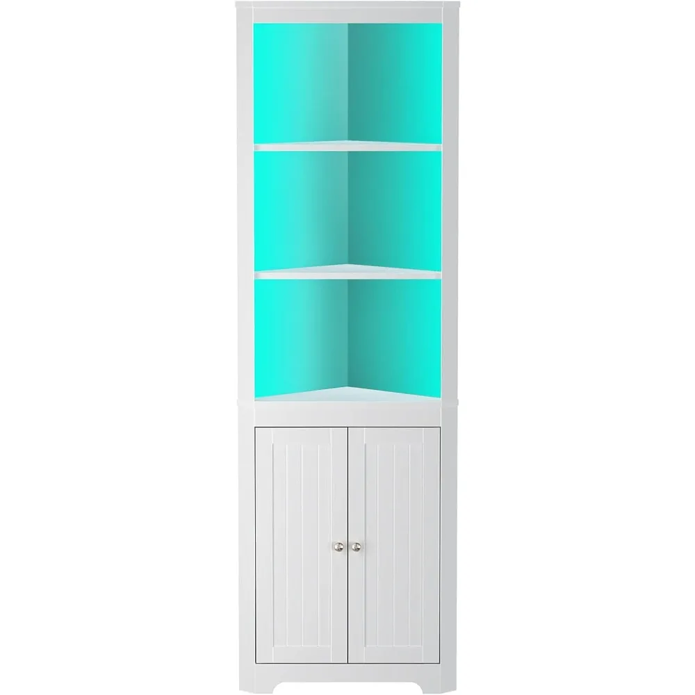 Corner Shelf with LED Light, White 5-Tier Storage Cabinet with Doors, Tall Corner Bookshelf Stand for Living Room, Kitchen, Bar
Corner Shelf with LED Light, White 5-Tier Storage Cabinet with Doors, Tall Corner Bookshelf Stand for Living Room, Kitchen, Bar