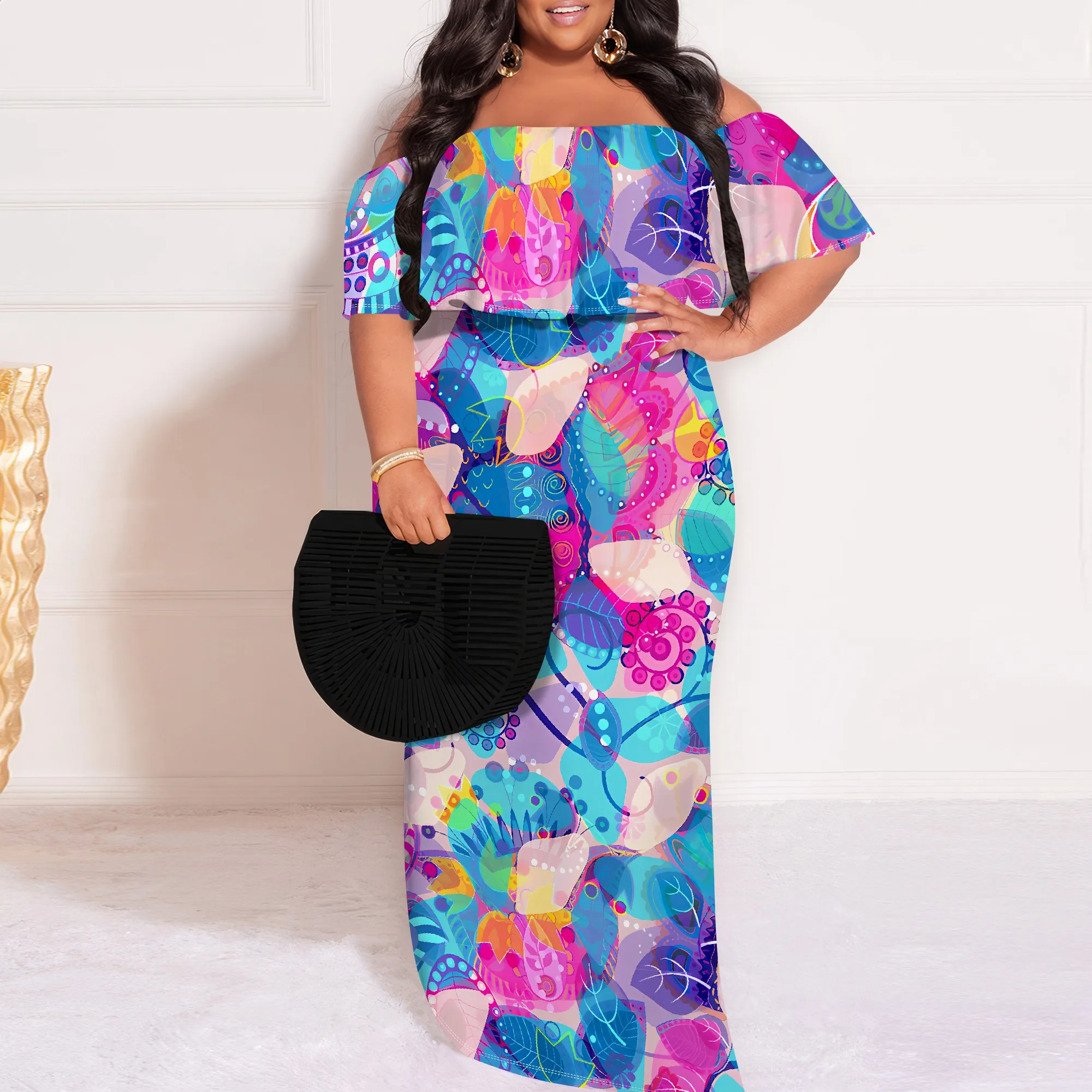 Plus Size Abstract Colorful Off Shoulder Maxi Dress Vacation Vibes Summer Party Sundress
Plus Size Abstract Colorful Off Shoulder Maxi Dress Vacation Vibes Summer Party Sundress