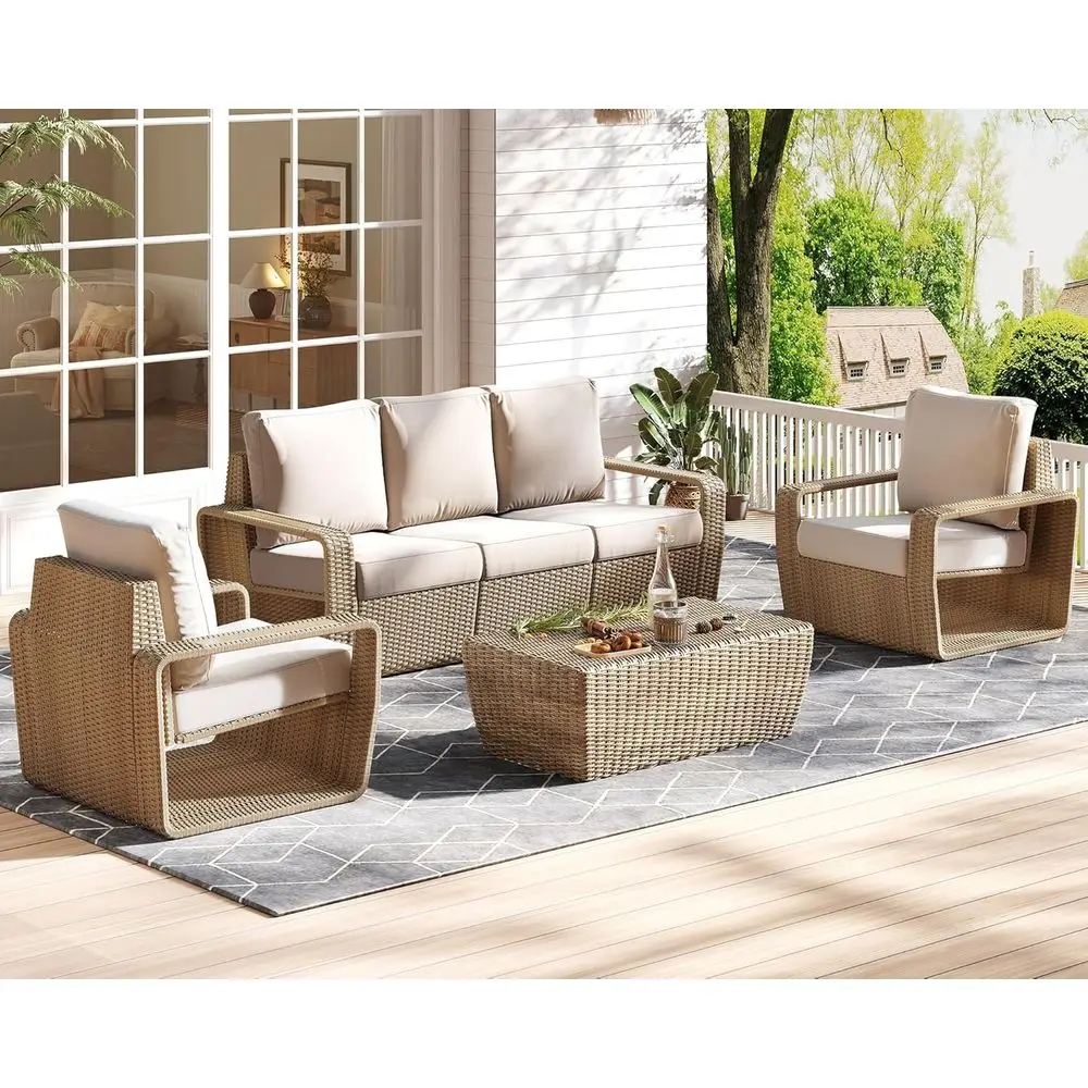 82 Rattan Sofa Set with 2 Storage Wicker Chairs, Deep Cushions for Outdoor Patios & Balconies
82 Rattan Sofa Set with 2 Storage Wicker Chairs, Deep Cushions for Outdoor Patios & Balconies