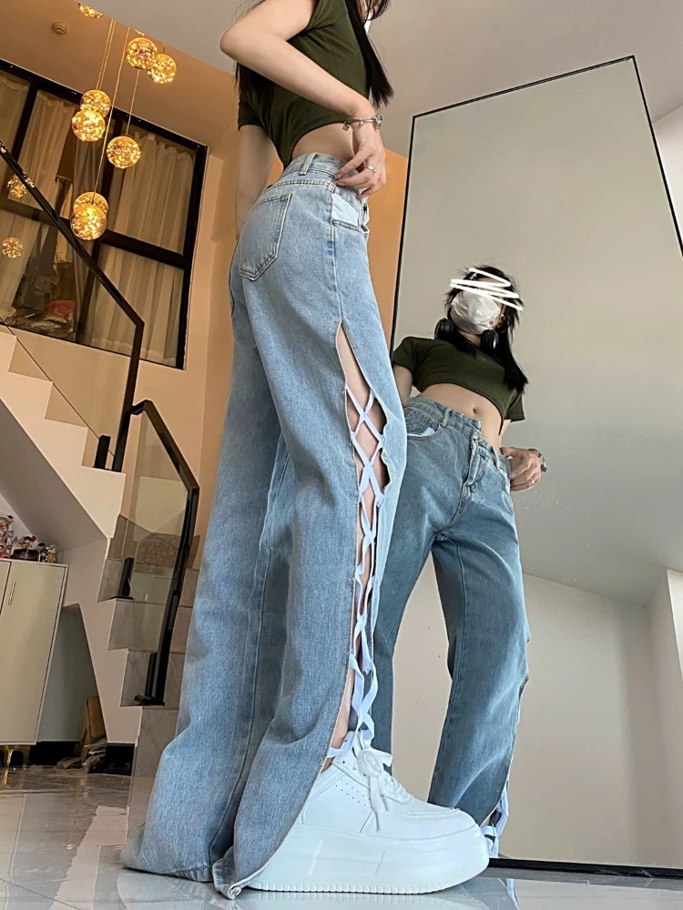 Women's Slimming High-Waist Straight Leg Denim Pants in Irregular Edgy with Slit and Tie Flared Floor-Length for Daily Outfits
Women's Slimming High-Waist Straight Leg Denim Pants in Irregular Edgy with Slit and Tie Flared Floor-Length for Daily Outfits