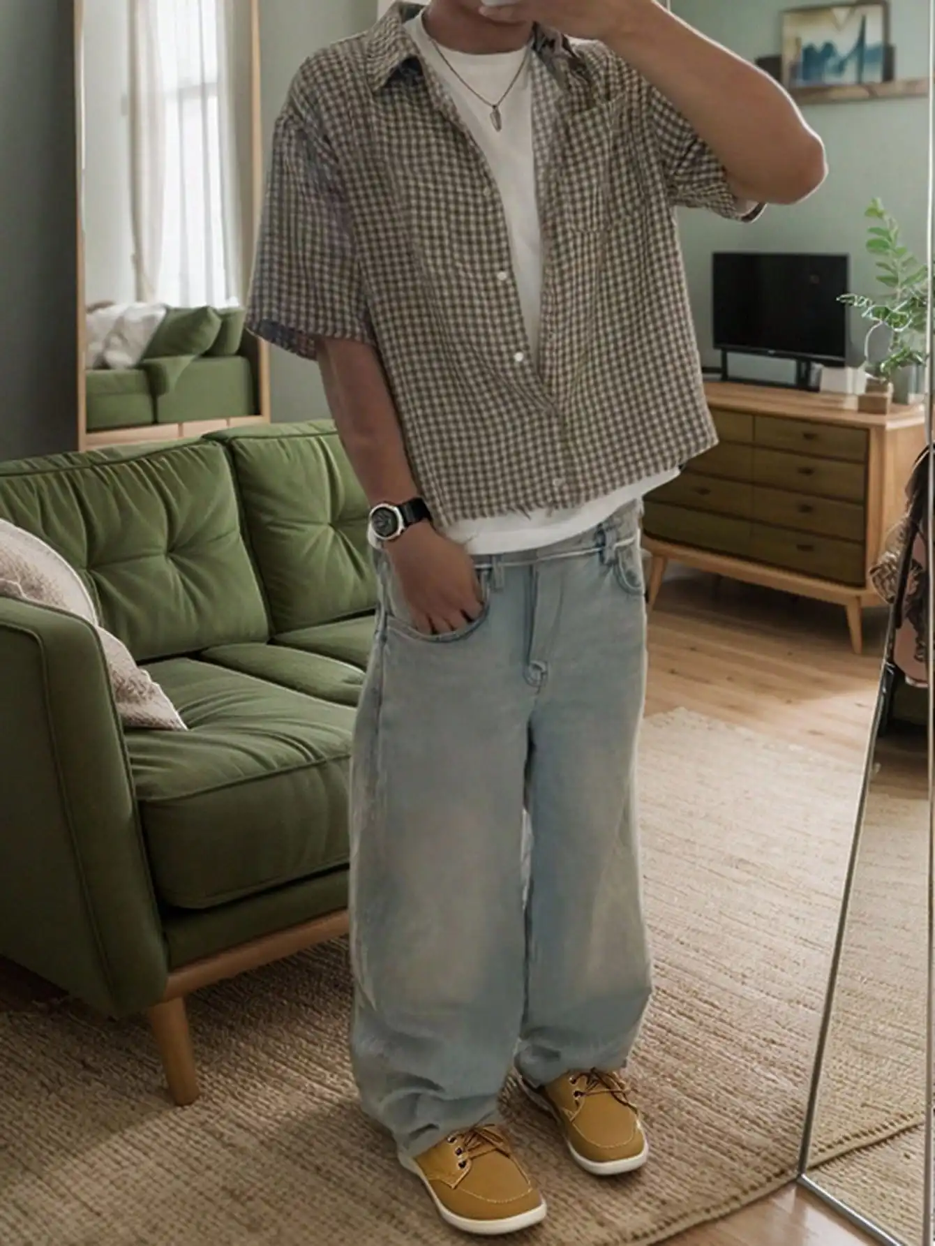 Men's Loose Fit Short Sleeve Plaid Button-Front Casual Shirt for Summer
Men's Loose Fit Short Sleeve Plaid Button-Front Casual Shirt for Summer