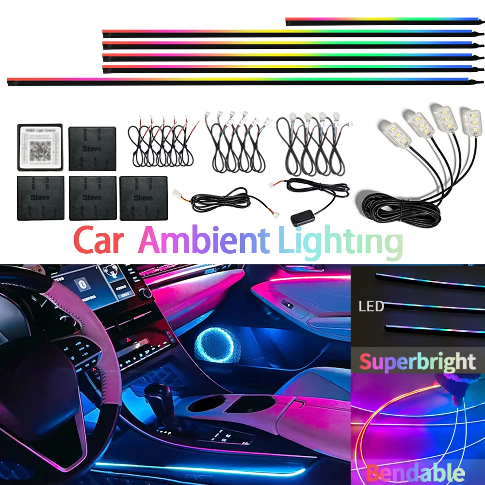 18 in 1 Car Ambient Light 64 Colors RGB Symphony Interior Acrylic LED Strip Decoration Atmosphere Light With App Control 12V
18 in 1 Car Ambient Light 64 Colors RGB Symphony Interior Acrylic LED Strip Decoration Atmosphere Light With App Control 12V