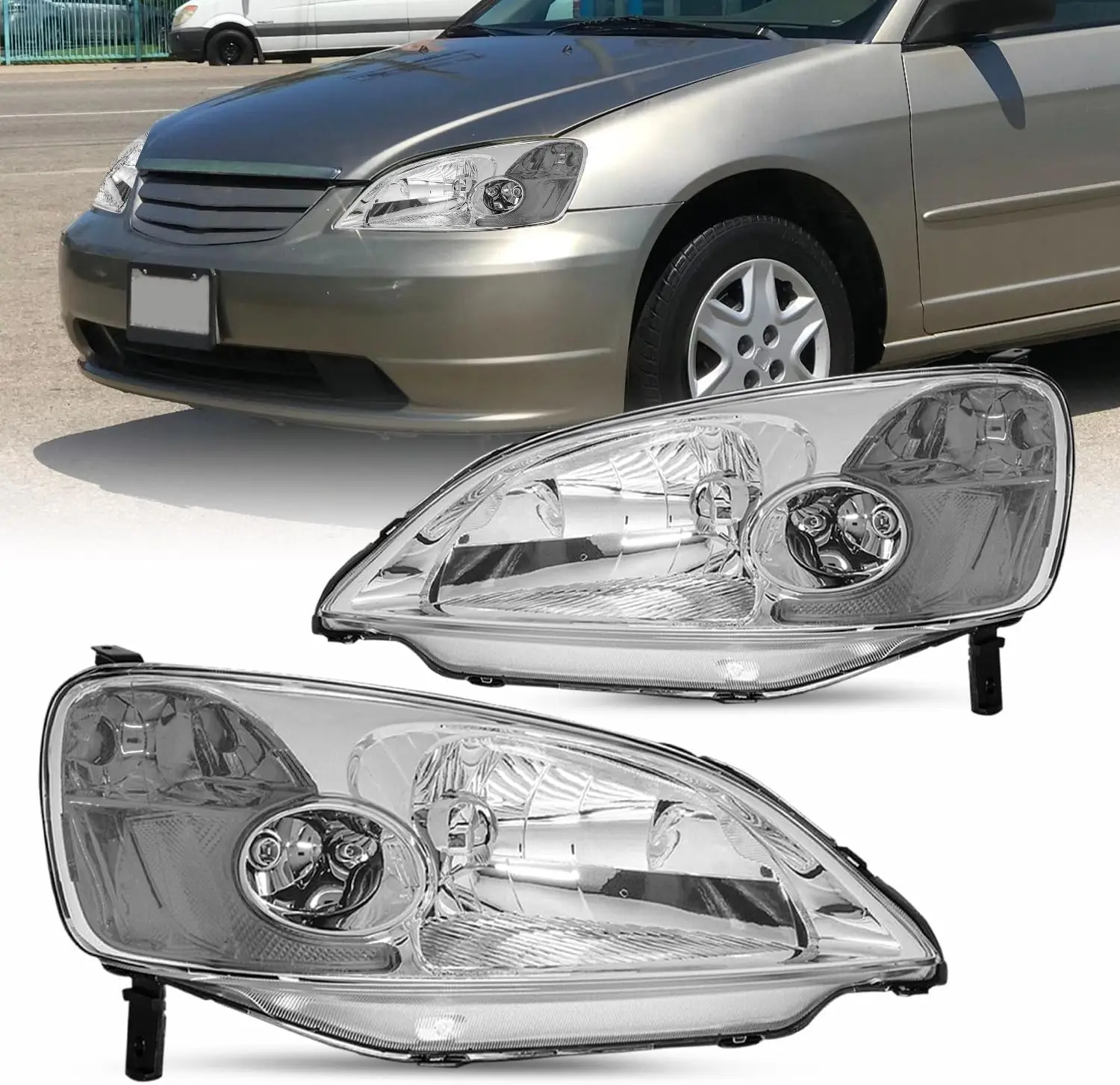 Headlight Assembly Pair for 2001 2002 2003 Honda Civic 2/4 Door Headlamp Replacement (Chrome Housing & Clear Reflector)
Headlight Assembly Pair for 2001 2002 2003 Honda Civic 2/4 Door Headlamp Replacement (Chrome Housing & Clear Reflector)