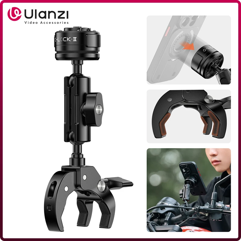 Ulanzi O-LOCK Ⅱ Motorcycle Handlebar Clamp Mount Phone Holder with 360° Ball Head Quick-Release Shock-Absorbing for iPhone 15 14
Ulanzi O-LOCK Ⅱ Motorcycle Handlebar Clamp Mount Phone Holder with 360° Ball Head Quick-Release Shock-Absorbing for iPhone 15 14