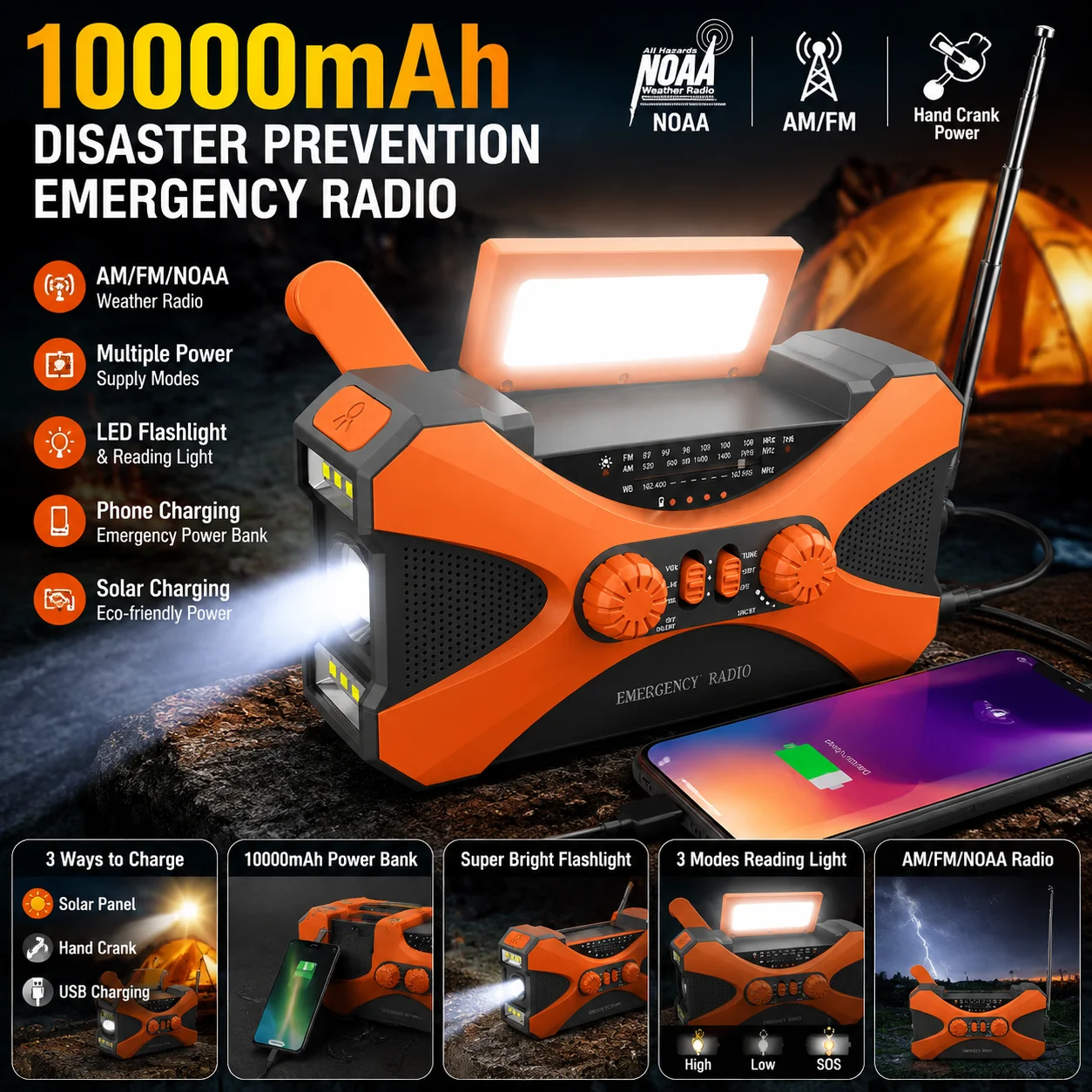 Portable Rechargeable LED Flashlight Solar Power Crank Radio 10000mAh Dual Speaker Emergency Light SOS Alarm
Portable Rechargeable LED Flashlight Solar Power Crank Radio 10000mAh Dual Speaker Emergency Light SOS Alarm
