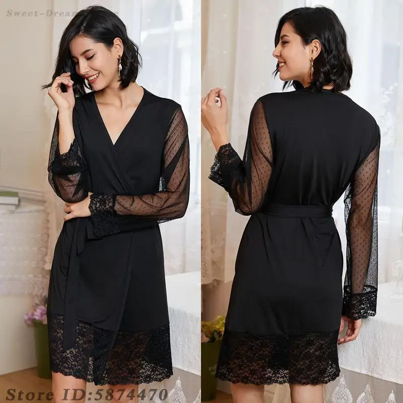 Lace Sleeve Patchwork Robe Home Dressing Women's Spring Summer Sexy Nightgown Lace Up Bathrobe Kimono Gown Lingerie Sleepwear
Lace Sleeve Patchwork Robe Home Dressing Women's Spring Summer Sexy Nightgown Lace Up Bathrobe Kimono Gown Lingerie Sleepwear