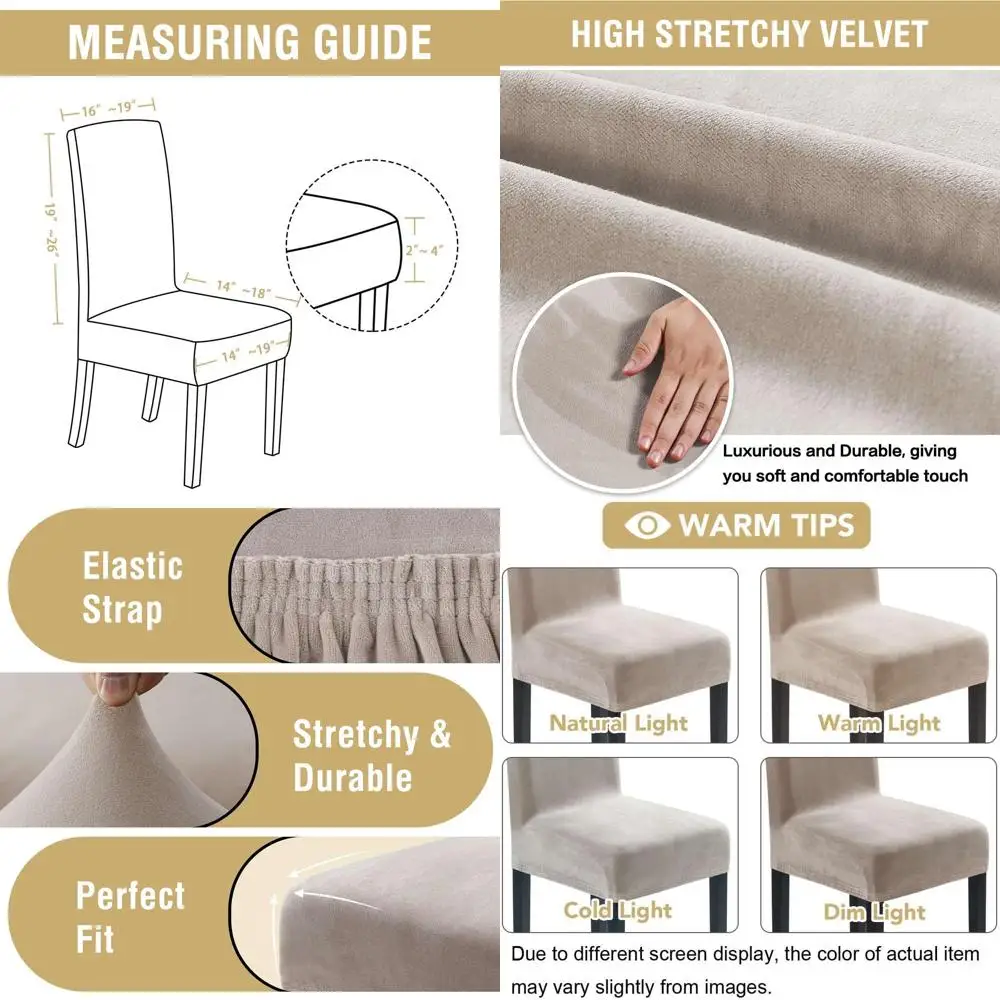 Stretch Velvet Dining Chair Covers - Set of 6, Thick Washable Solid Fabric, Protective Covers for Dining Chairs
Stretch Velvet Dining Chair Covers - Set of 6, Thick Washable Solid Fabric, Protective Covers for Dining Chairs