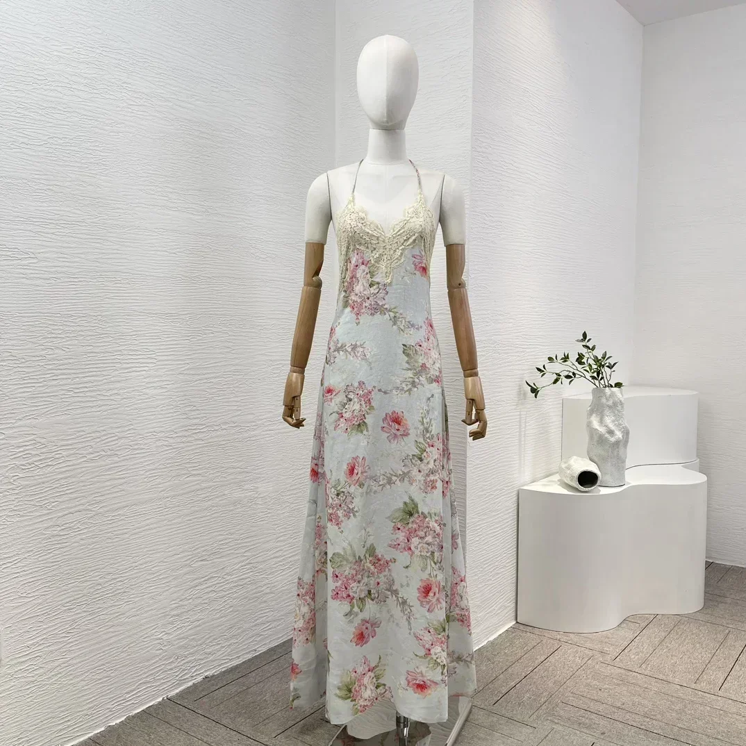 Linen High Quality 2024 New Women Elegant Clothing Blue Re-tro Floral Print Lace Patchwork Halter Maxi Vintage Dress
Linen High Quality 2024 New Women Elegant Clothing Blue Re-tro Floral Print Lace Patchwork Halter Maxi Vintage Dress