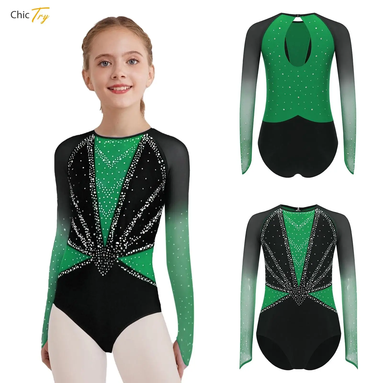 Kids Girls Long Sleeve Rhinestones Gymnastics Dance Leotard Sheer Mesh Figure Skating Ballet Jersey Unitards Bodysuit Costumes
Kids Girls Long Sleeve Rhinestones Gymnastics Dance Leotard Sheer Mesh Figure Skating Ballet Jersey Unitards Bodysuit Costumes