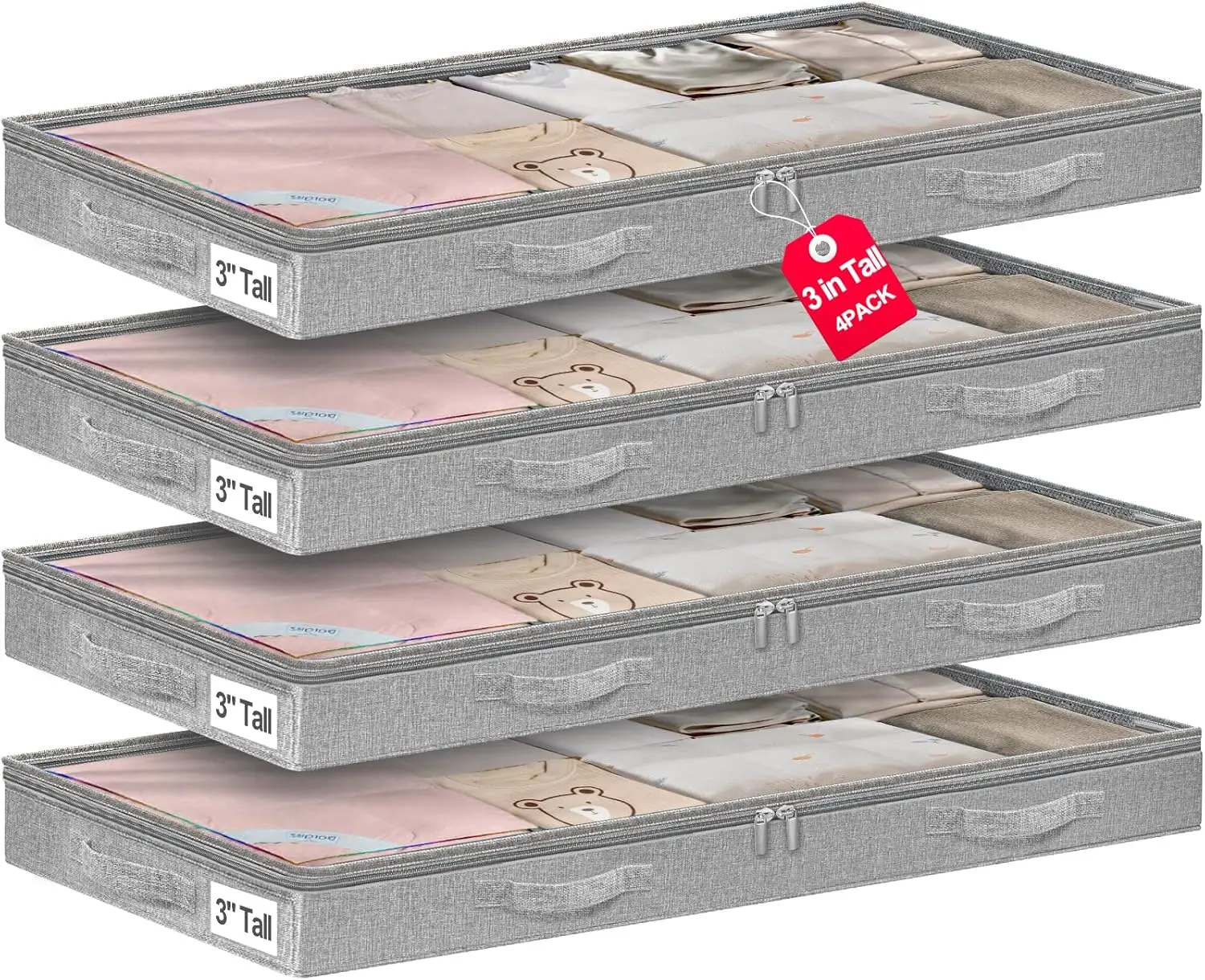 3-Inch Low Profile Under Bed Storage Containers, Soft Foldable Zippered Blanket Bins, Fits Under Crib or Sofa, 4-Pack, 20x40x3in
3-Inch Low Profile Under Bed Storage Containers, Soft Foldable Zippered Blanket Bins, Fits Under Crib or Sofa, 4-Pack, 20x40x3in