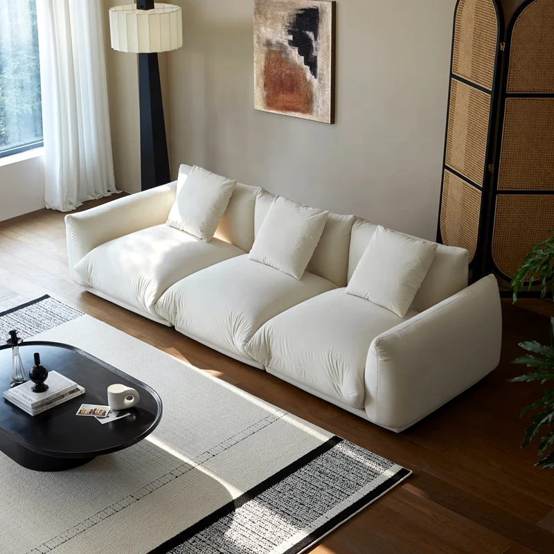 Simple luxury white velvet three-seater living room sofa set Modular type I washable bread villa floor sofa
Simple luxury white velvet three-seater living room sofa set Modular type I washable bread villa floor sofa