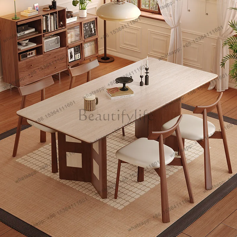 American medieval style solid wood dining table travertine rock slab household small apartment French retro
American medieval style solid wood dining table travertine rock slab household small apartment French retro