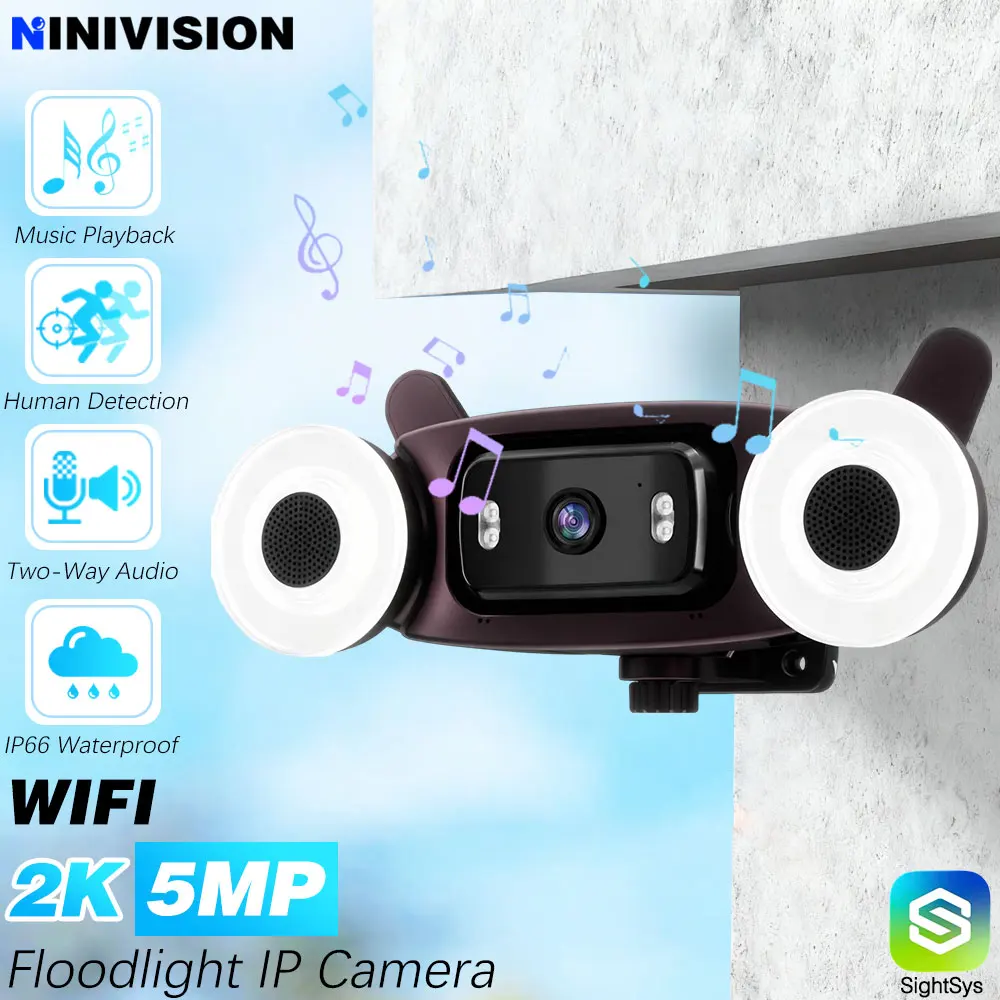 Floodlight 5MP Two-Way Audio Wifi Security Camera Outdoor Music Playback Wall Lamp Camera Security Video Surveillance SightSys
Floodlight 5MP Two-Way Audio Wifi Security Camera Outdoor Music Playback Wall Lamp Camera Security Video Surveillance SightSys