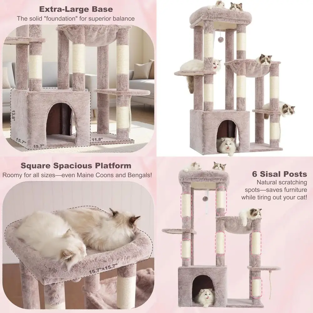 Прочная комнатная кошачья башня с большой основой, многоуровневой мебелью, когтеточками, гамаком и игрушечными шариками
Прочная комнатная кошачья башня с большой основой, многоуровневой мебелью, когтеточками, гамаком и игрушечными шариками