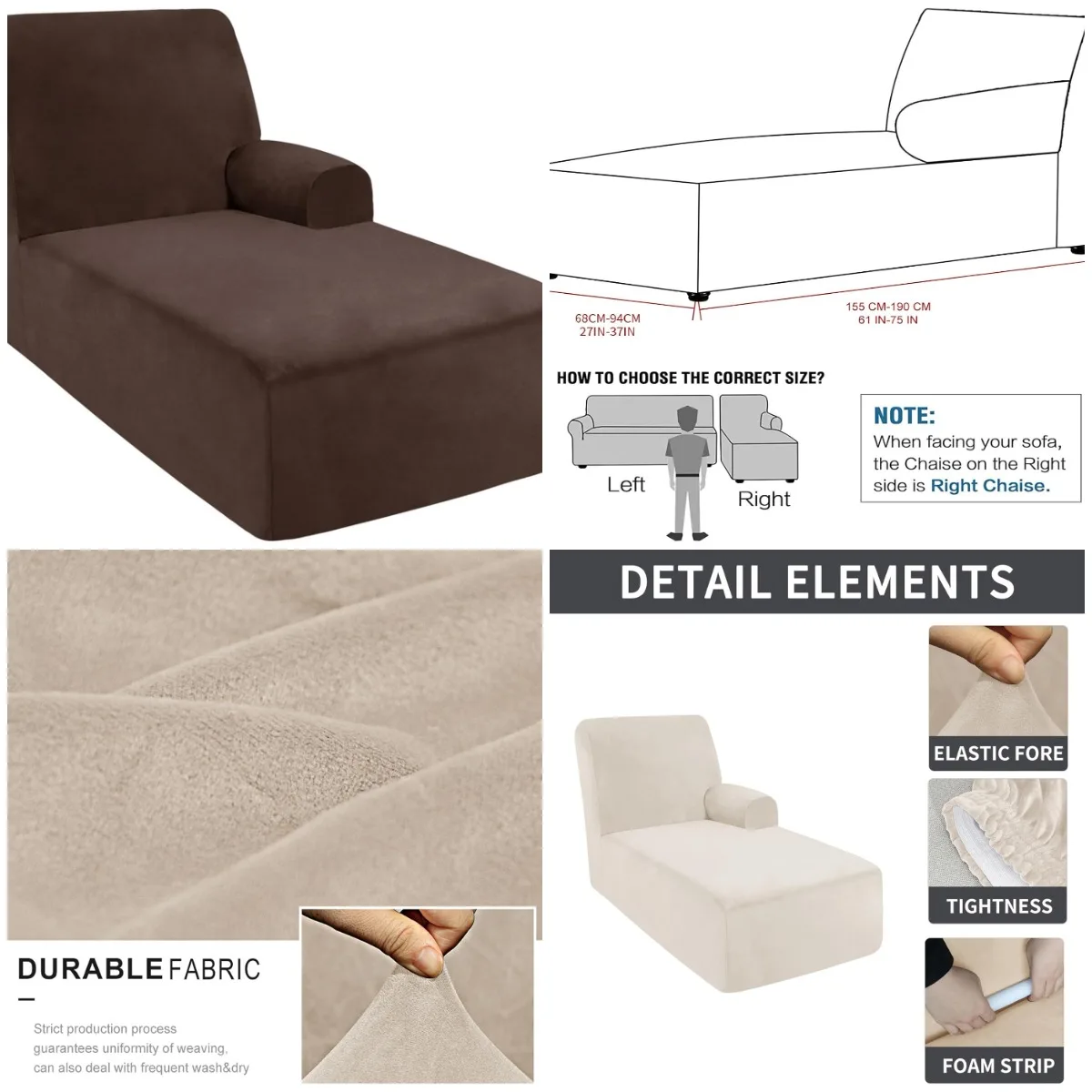 Single Arm Chaise Lounge Slipcover for Living Room Bedroom - Brown, Right
Single Arm Chaise Lounge Slipcover for Living Room Bedroom - Brown, Right