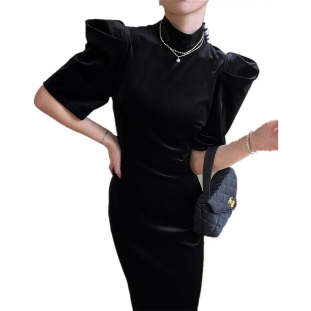 Retro elegant simple puff sleeve dress female spring summer Hepburn style waist long velvet black dress women
Retro elegant simple puff sleeve dress female spring summer Hepburn style waist long velvet black dress women