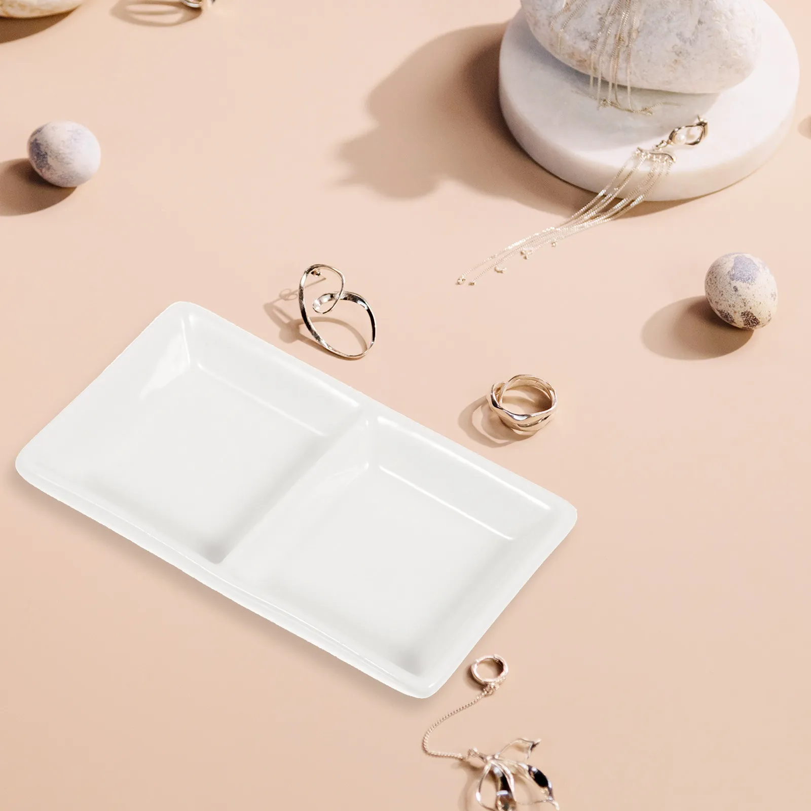 White Ceramic Jewelry Tray Two Compartment Ring Holder Dish for Engagement Wedding Gift Storage Organizer Decorative Trinket
White Ceramic Jewelry Tray Two Compartment Ring Holder Dish for Engagement Wedding Gift Storage Organizer Decorative Trinket