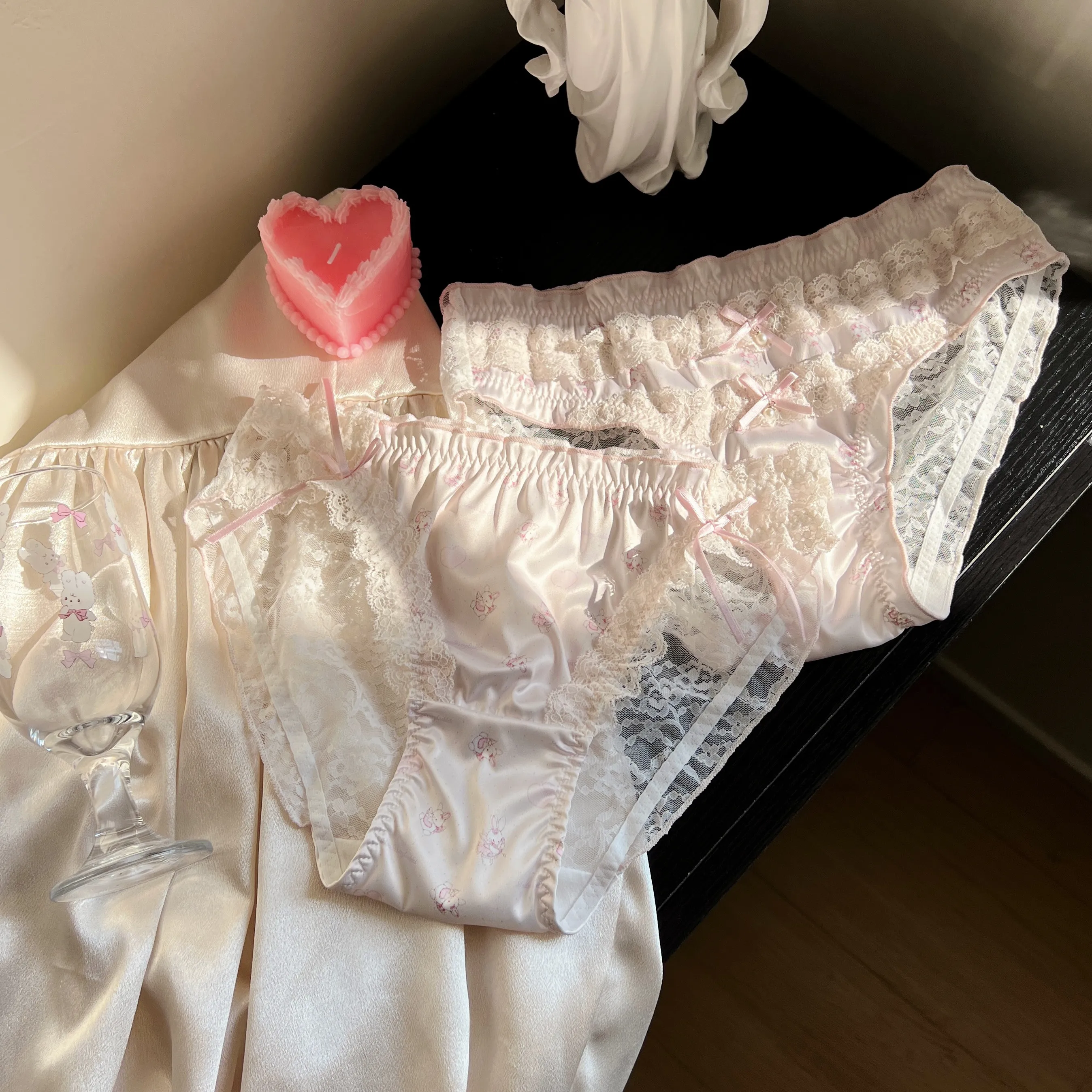 Lolita Satin Lace Briefs Cute Rabbit Print Women's Panties With Bow Trim Kawaii Satin & Lace Underwear
Lolita Satin Lace Briefs Cute Rabbit Print Women's Panties With Bow Trim Kawaii Satin & Lace Underwear