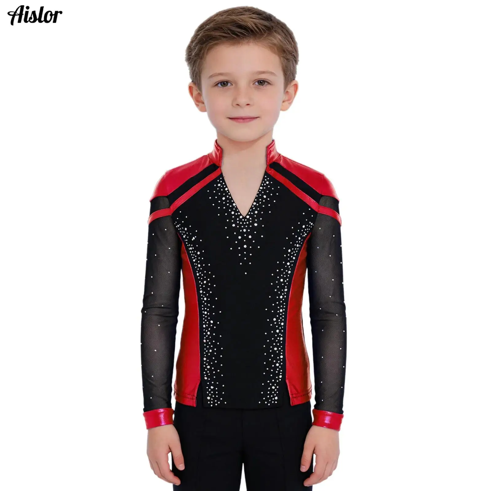 Kids Boys Figure Skating Dance Top V-Neck Long Sleeve Split Hem Shiny Rhinestones Metallic Color Block Pullover for Competition
Kids Boys Figure Skating Dance Top V-Neck Long Sleeve Split Hem Shiny Rhinestones Metallic Color Block Pullover for Competition