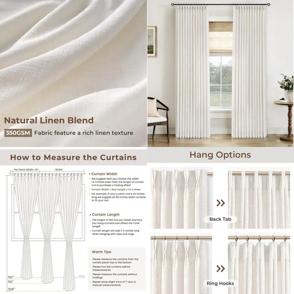 Linen Pinch Pleat Curtains, 108 Long, 2-Panel Set, Light Filtering, 40x108, Beige White for Living Room
Linen Pinch Pleat Curtains, 108 Long, 2-Panel Set, Light Filtering, 40x108, Beige White for Living Room