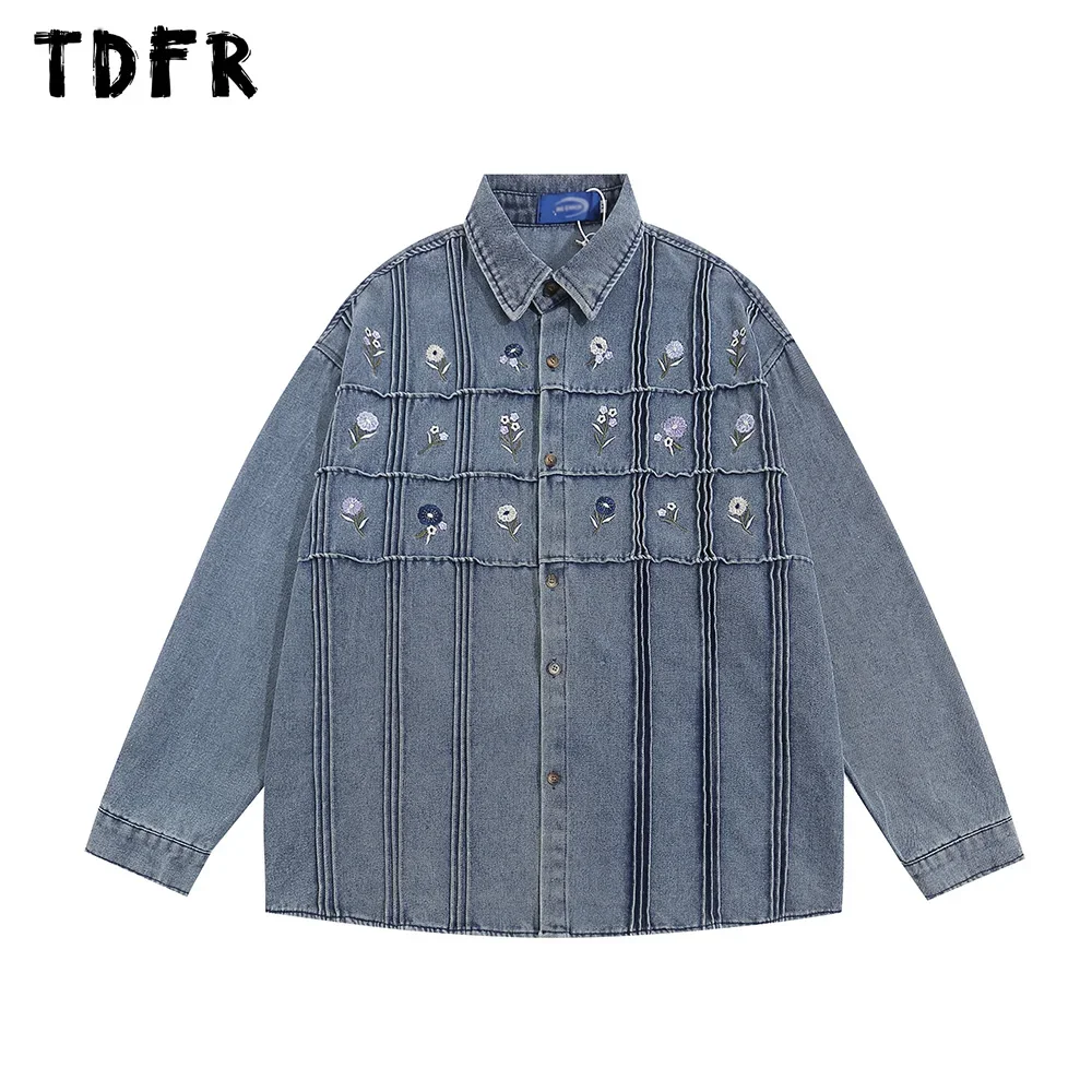 Flower Embroidery Denim Shirts Mens Autumn Retro Streetwear Loose Lapel Long Sleeve Spliced Shirts Men Tops
Flower Embroidery Denim Shirts Mens Autumn Retro Streetwear Loose Lapel Long Sleeve Spliced Shirts Men Tops