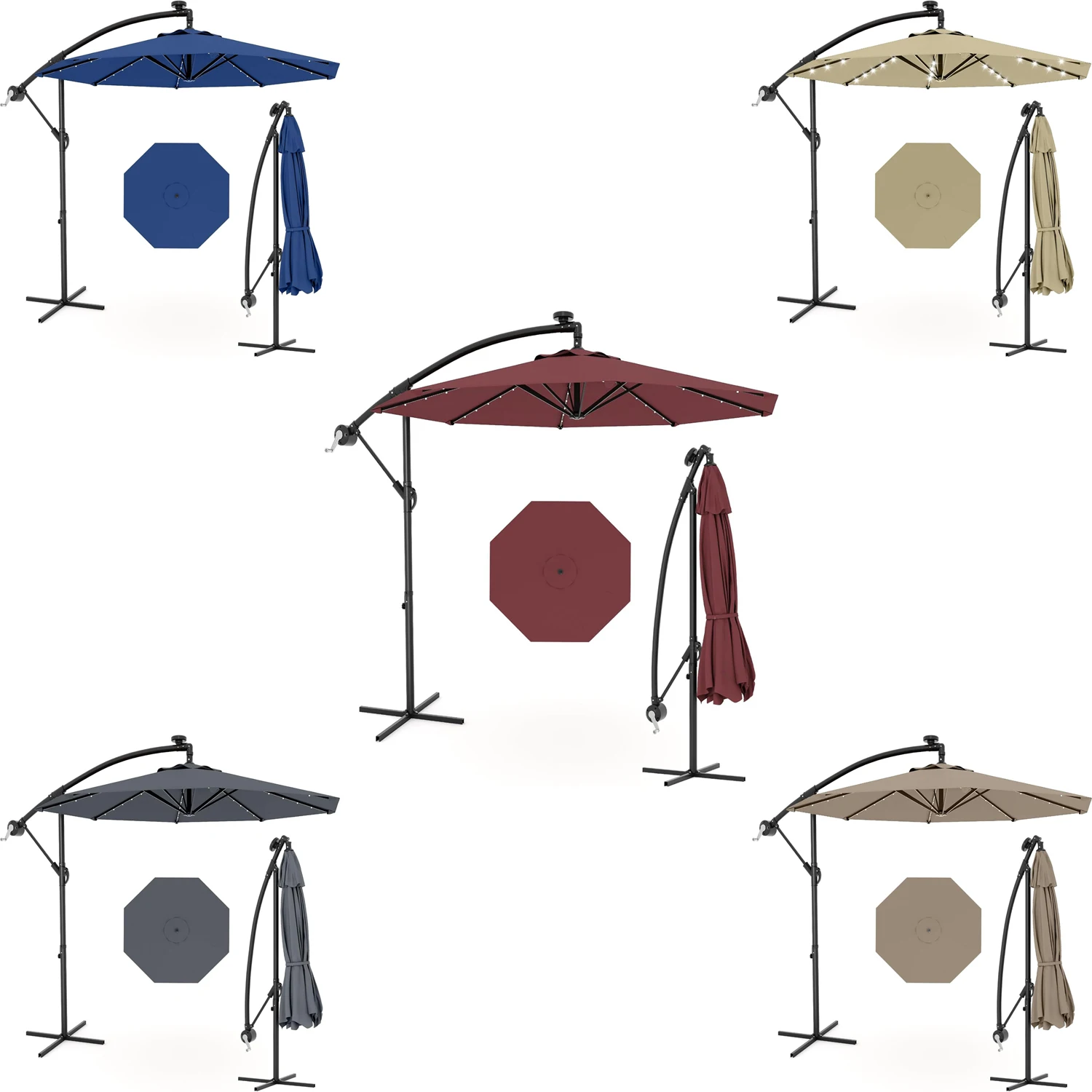 10 FT Cantilever Umbrella with Solar LED Lights, 8 Ribs Outdoor Offset Patio Umbrella with Easy Tilt Adjustment and Cross Base, UV Protection for Backyard, Lawn, Garden and Poolside
10 FT Cantilever Umbrella with Solar LED Lights, 8 Ribs Outdoor Offset Patio Umbrella with Easy Tilt Adjustment and Cross Base, UV Protection for Backyard, Lawn, Garden and Poolside