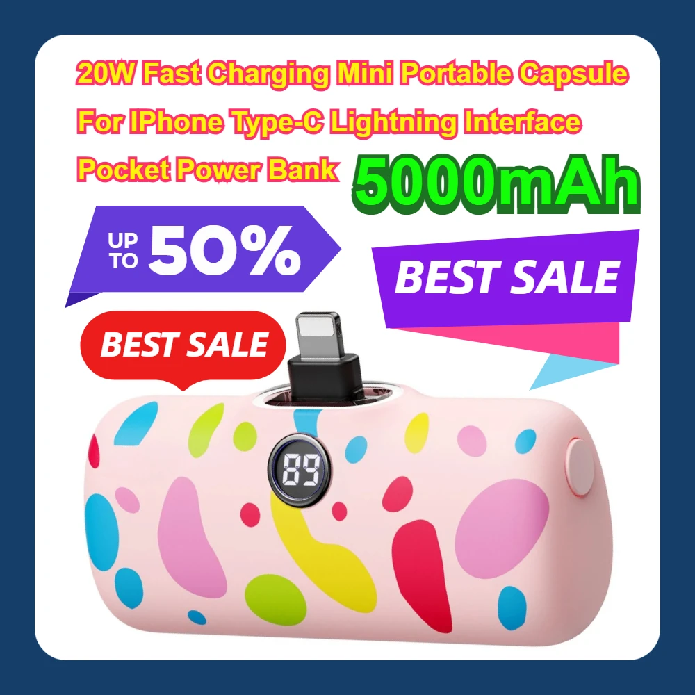 5000mAh 20W Fast Charging Mini Portable Capsule For IPhone Type-C Lightning Interface Pocket Power Bank
5000mAh 20W Fast Charging Mini Portable Capsule For IPhone Type-C Lightning Interface Pocket Power Bank