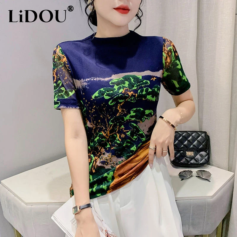 Summer Fashion O Neck Fashion Printing Pullover Top Women Short Sleeve Slim Casual Vintage T-shirt Ladies Harajuku Y2K Mesh Tee
Summer Fashion O Neck Fashion Printing Pullover Top Women Short Sleeve Slim Casual Vintage T-shirt Ladies Harajuku Y2K Mesh Tee