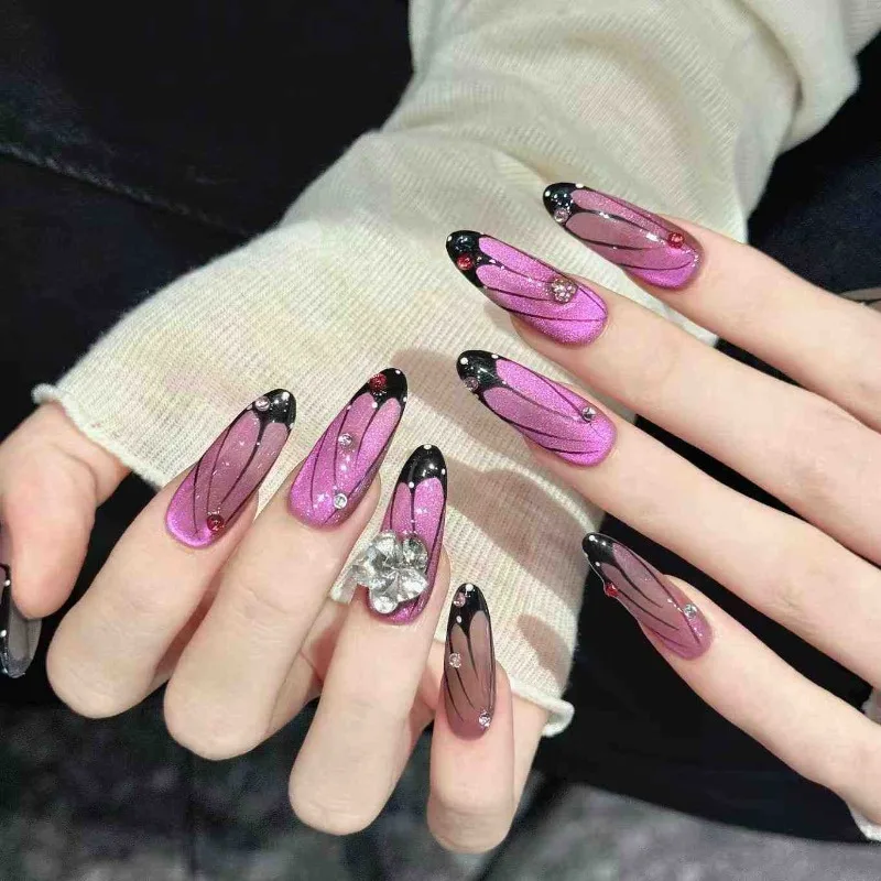 10Pcs Handmade Nails Hot Girl Black and Pink Cat-Eye Butterfly Design—Exquisite Press-On Nails Perfect As A Gift for Girls
10Pcs Handmade Nails Hot Girl Black and Pink Cat-Eye Butterfly Design—Exquisite Press-On Nails Perfect As A Gift for Girls
