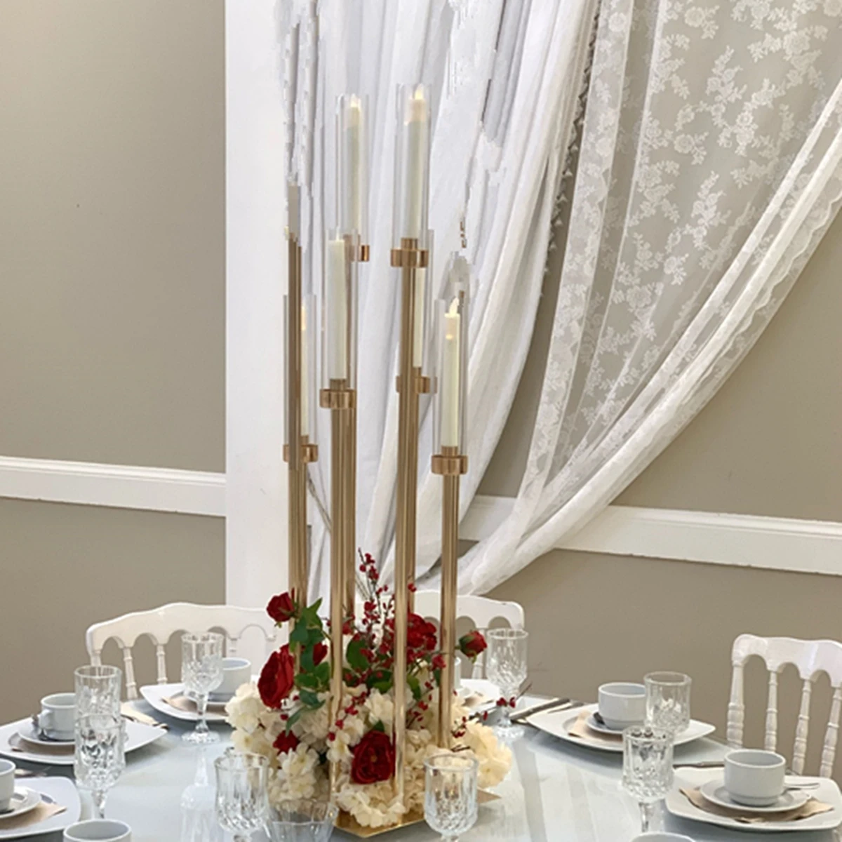 Golden European style luxury stand 5-Candle Metal Candelabra gold centerpieces for wedding table
Golden European style luxury stand 5-Candle Metal Candelabra gold centerpieces for wedding table