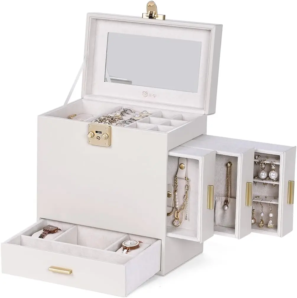 Jewelry Box with Mirror 5 Layer Organizer 3 Side Drawers Display Storage Box with Handle Modern Christmas Gift for Women
Jewelry Box with Mirror 5 Layer Organizer 3 Side Drawers Display Storage Box with Handle Modern Christmas Gift for Women