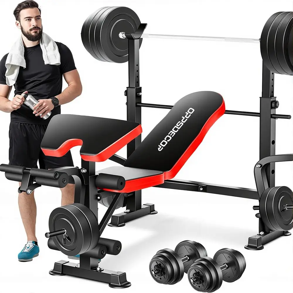 6 in 1 900LBS Weight Bench with Leg Extension and Leg Curl, Foldable Bench Press Set and Squat Barbell Rack with Preacher Curl,
6 in 1 900LBS Weight Bench with Leg Extension and Leg Curl, Foldable Bench Press Set and Squat Barbell Rack with Preacher Curl,