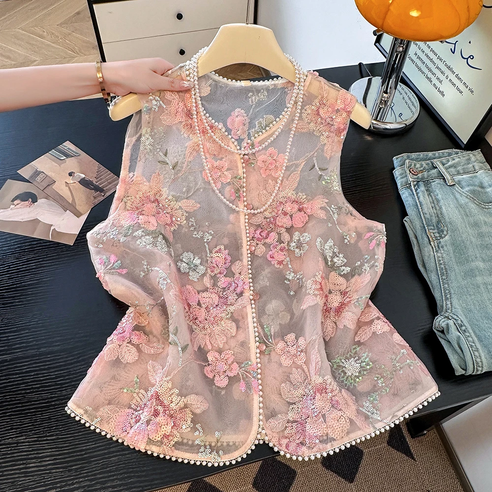 Young Stylish Pink Embroidered European Tulle Vest Chinese Zen Tea Costume Top Ultra Thin Summer Fashion Ladies' Specialty
Young Stylish Pink Embroidered European Tulle Vest Chinese Zen Tea Costume Top Ultra Thin Summer Fashion Ladies' Specialty